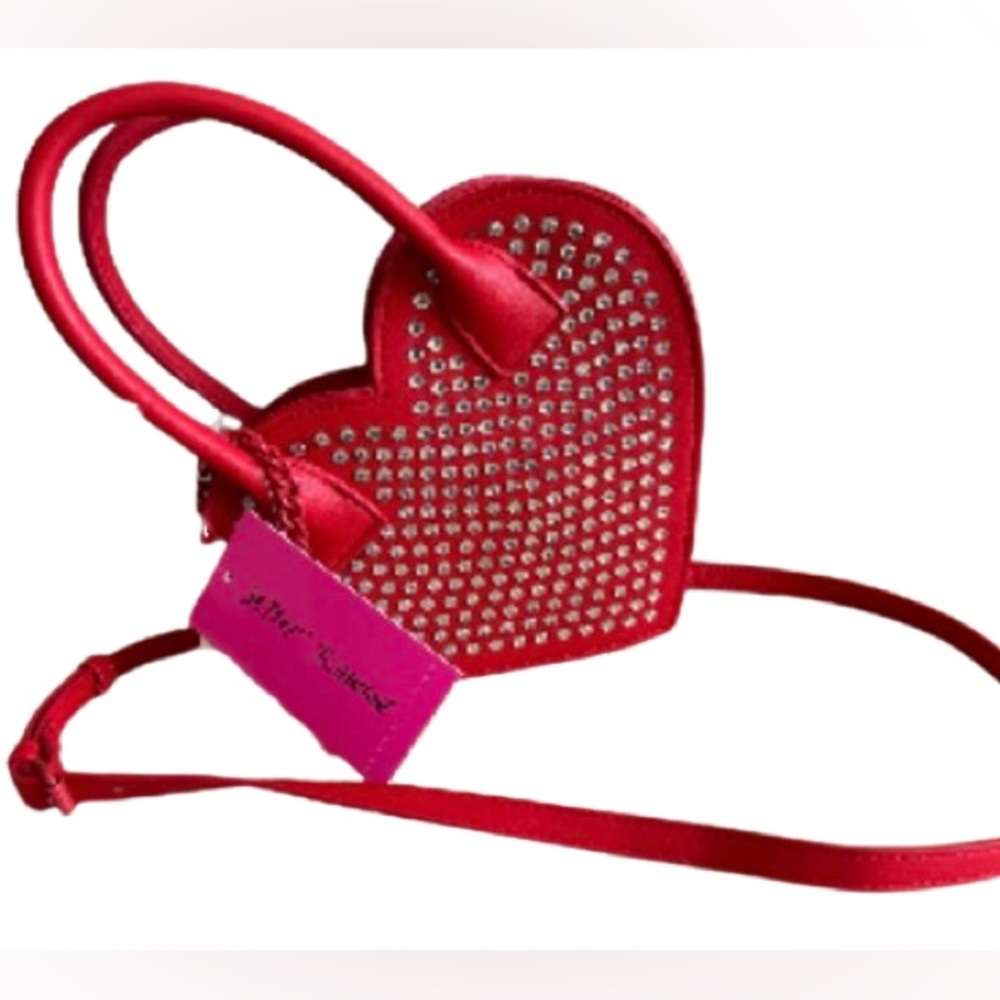 Betsey Johnson Red Heart Crossbody Bag with Rhinestone Studs NWT - Picture 2 of 5